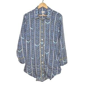 THE LAZY POET Boyfriend Sleep Shirt XL Sissy Ocean Print Button Up 100% Cotton